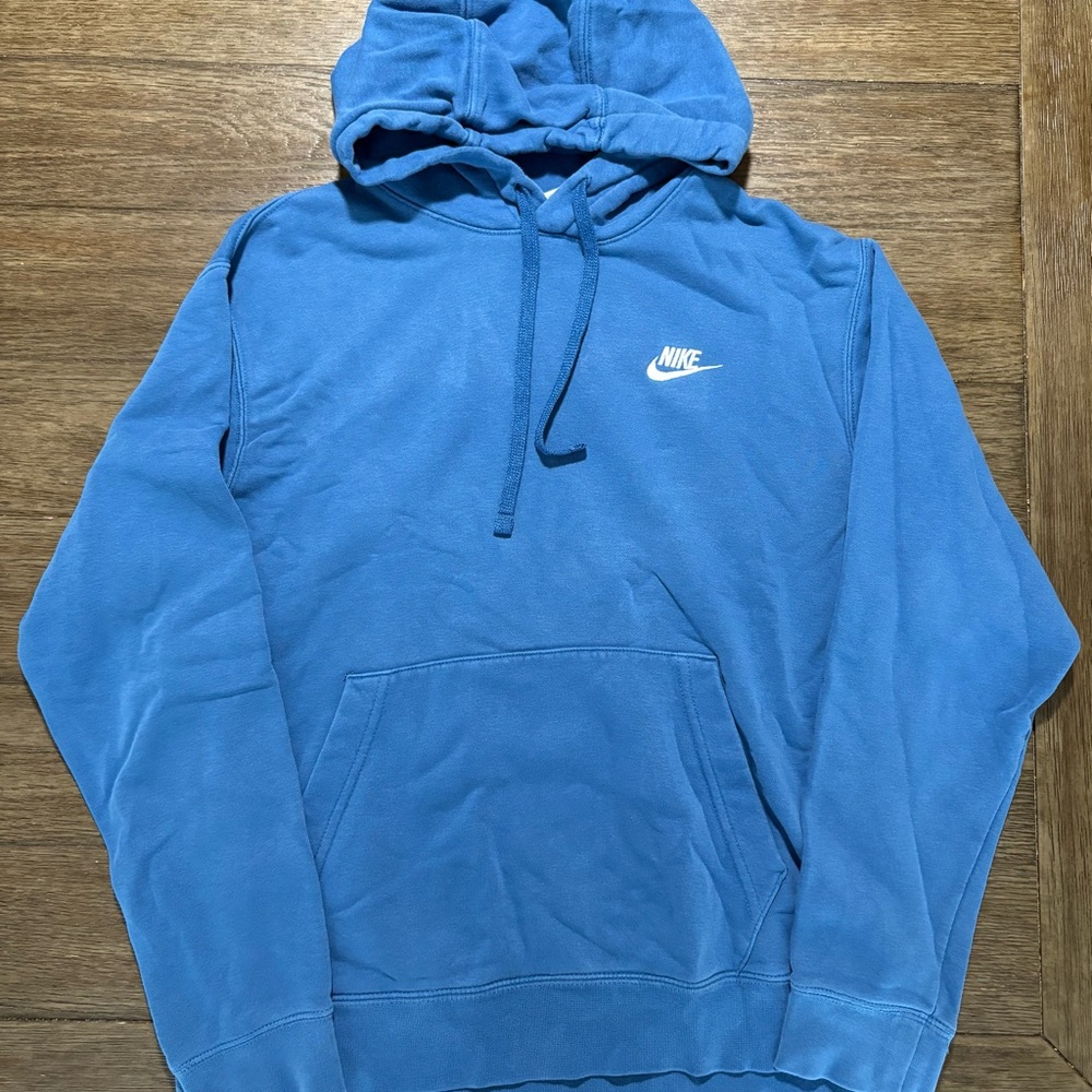 Nike Blue Sweatshirt with Swoosh Logo and Drawstring Hood